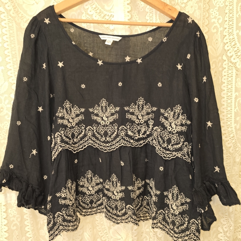 Embroidered Black Lace Top, Bloomfield Black Lace Blouse